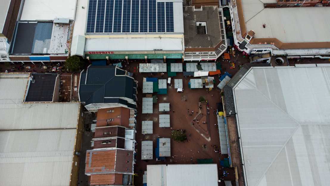 Aerial photography of Mitchells Plain Civic Centre: Urban Designer- Cape Town City Engineers Department/ David Jack, Completed 1980.  